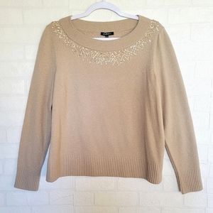 Lafayette 148 Sequin Beige w Gold Glitter Merino & Cashmere Sweater